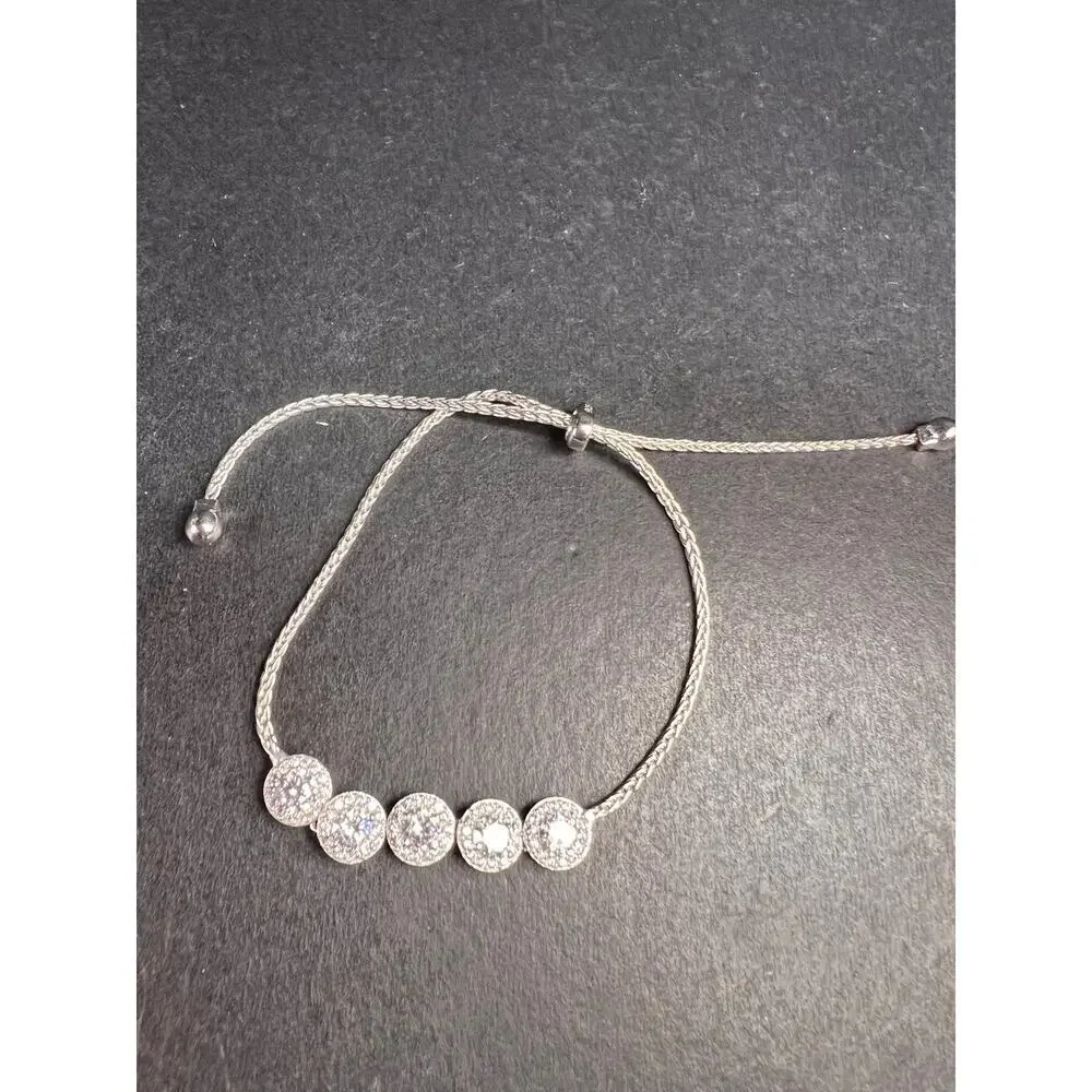 Sterling Silver CZ Halo Bolo Bracelet Adjustable Sparkle Slider Bracelet - Picture 2 of 15